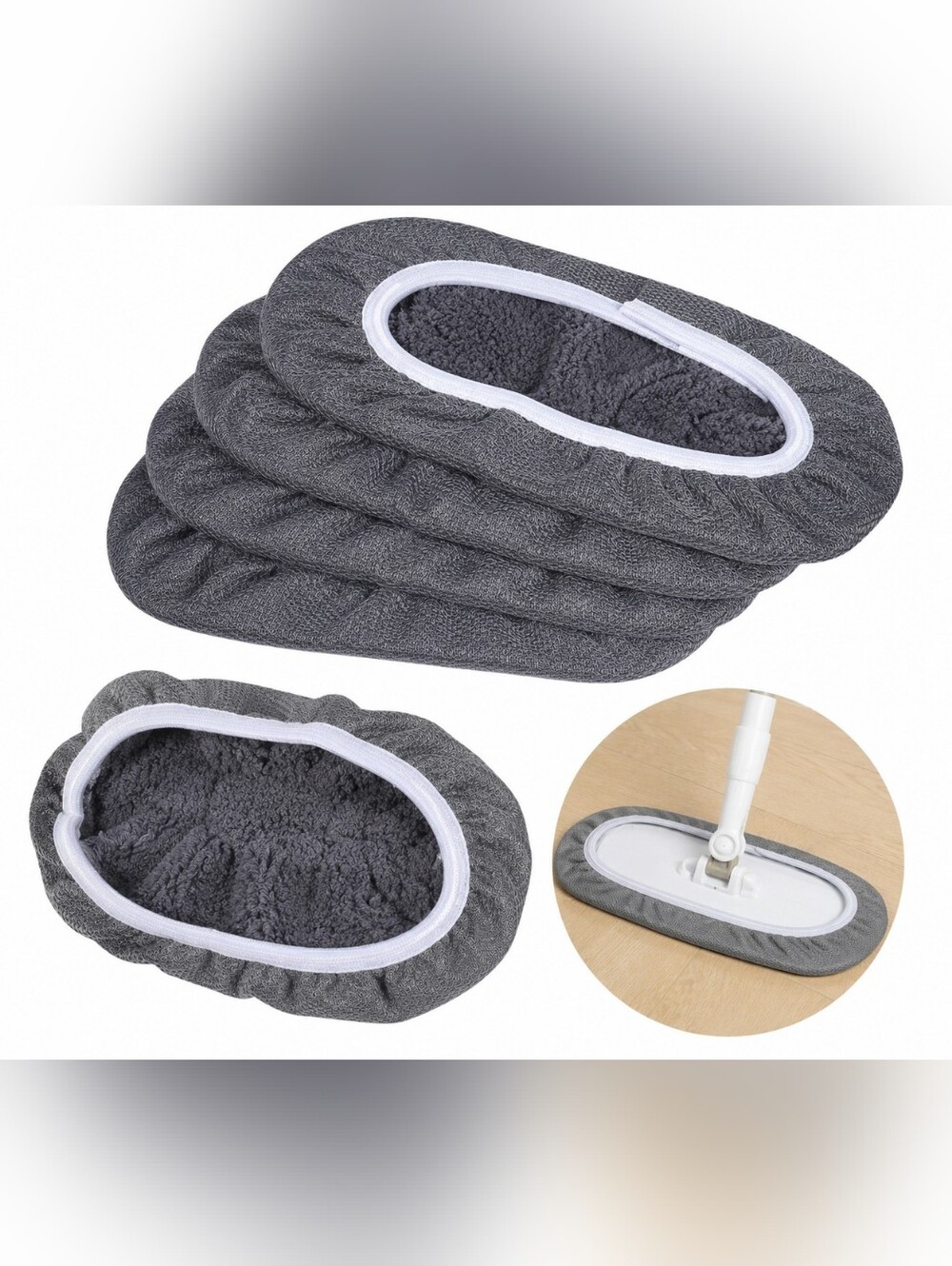 4‎ Pack Reusable Microfiber Mop Pads Replacement Cloth Covers Gray Washable